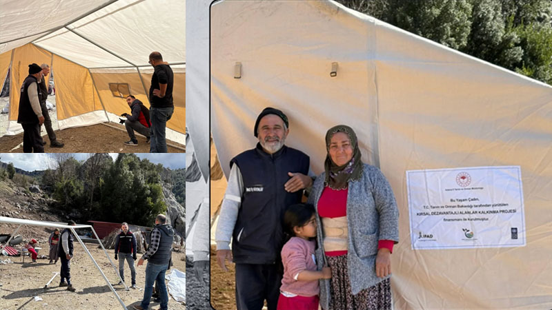 Karaisalı’da Göçer Aileye Yaşam Çadırı Desteği